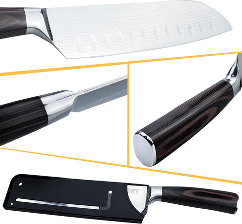 Kitory Santoku Knife 7'' Chef's Knife High Carbon Stainless Steel Asian Kitchen Knife with Sheath Ultra Sharp Cooking Knife, Ergonomic Pakkawood H...