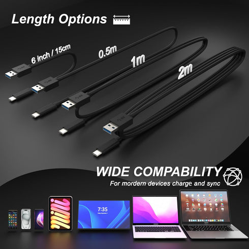 USB3.2 Gen2x1 A to C Cable, USB C Cable, USB-A to USB-C, 10Gbps High Speed Data Transfer, USB Charging Cable. Black, 2 meters...