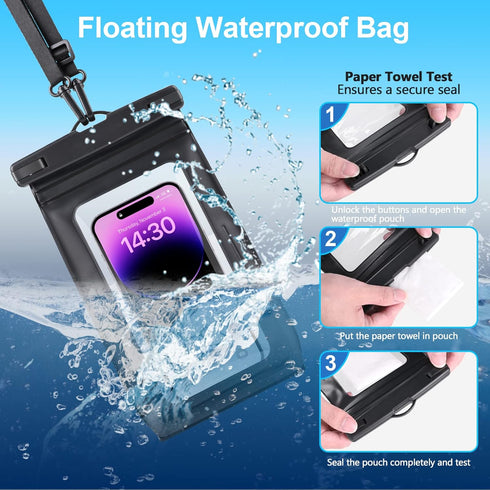 2 Pack Waterproof Phone Pouch Floating Large Waterproof Cellphone Dry Bag Case for iPhone 14 13 12 11 Pro Max XS XR X Galaxy S21 Samsung S22 Up to...