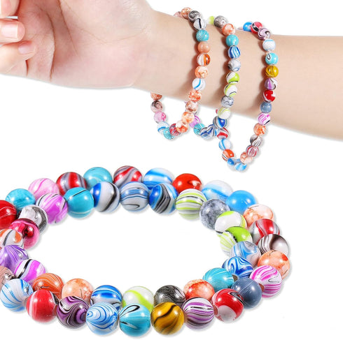 Hicarer 500 Pcs 8 mm Beads Bulk Acrylic Craft Beads for Jewelry Making Small Ink Pattern Crafts for Bracelet and Necklaces Women Supplies, Multico...