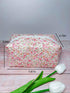 Quilted Floral Makeup Bag, White/pink floral pattern....