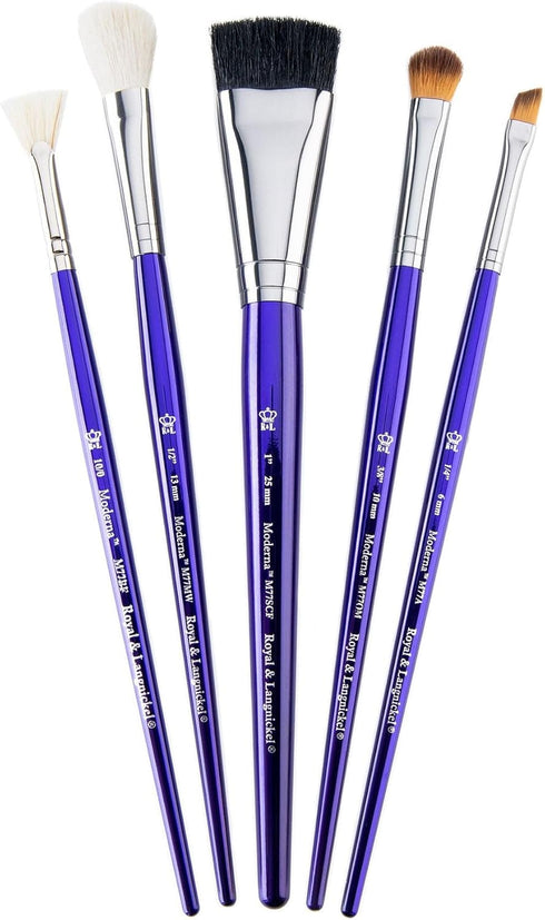 Royal & Langnickel Moderna, 5pc Scruffy Variety Brush Set for All Painting Mediums, Includes - Scruffy, Mop, Angular & Fan Brushes Purple...
