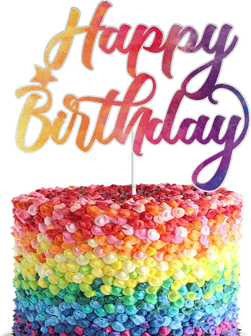 Tie Dye Happy Birthday Cake Topper for Tie Dye Party Carnival Party Decoration Supplies for Boys Girls...