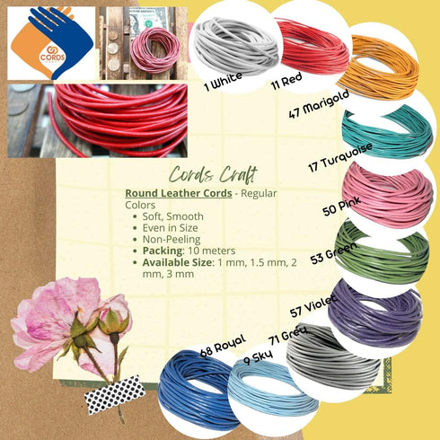 Cords Craft® | 2.0mm Round Leather Cord for Jewelry Making Bracelet Necklaces Hair Accessories Dog Collar Beading Work Hobby and DIY Craft (Green)...