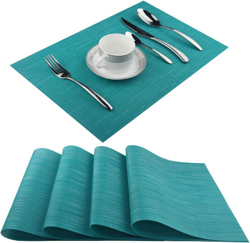 Vinyl Placemats Washable Table Mats Easy to Clean Woven Placemats for Kitchen Dining Table Set of 4 (Turquoise)...