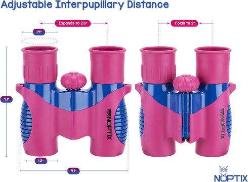 Binoculars for Kids, Girls or Boys Real Kids Binoculars in Vibrant Pink Blue - includes Sticker Book with 40 Bird Species - Kids Toys Small Binocu...