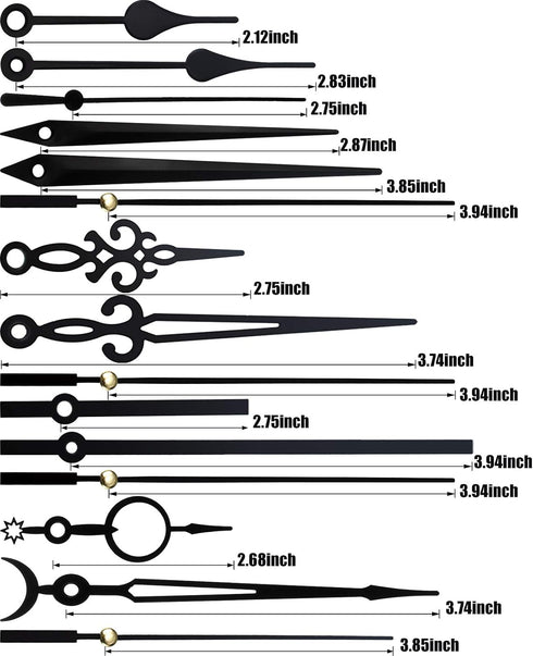 Mudder 14 Styles Black Clock Hands Only Clock Movements Clock Mechanisms, Non Ticking Hands, Clock Hands Replacement Kit Made of Aluminum, DIY Clo...