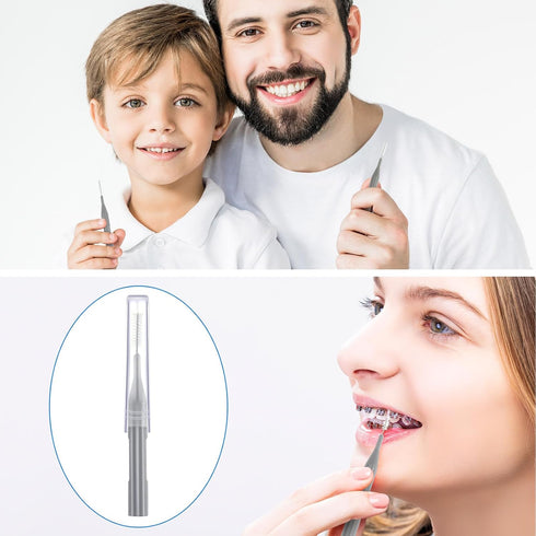 Patelai 100 Pieces Braces Brush for Cleaner Interdental Brush Toothpick Dental Flossing Head Oral Hygiene Flosser Tooth Cleaning Tool (Gray)...