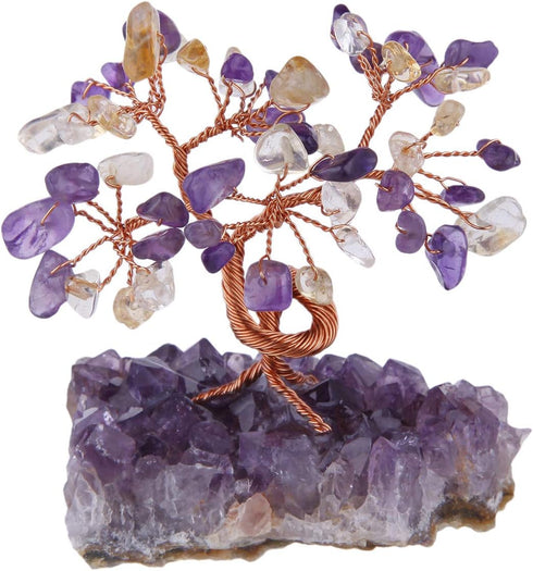 mookaitedecor Citrine & Amethyst Crystal Tree with Amethyst Cluster Crystals Base Bonsai Money Tree for Wealth and Luck...