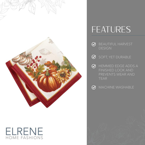 Elrene Home Fashions Swaying Leaves Bordered Fall Napkins, Seasonal Dinner Napkins for Formal or Everyday Use, 17" x 17", Set of 8...