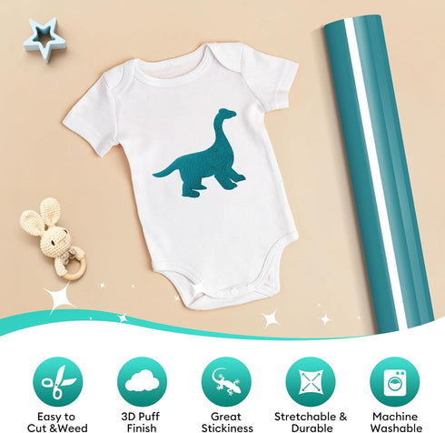 TransWonder Puff-Vinyl-Heat-Transfer - 8Pcs 3D Puff Heat Transfer Vinyl for T-Shirts, 12x10" Puff HTV Vinyl Bundle for Cricut Silhouette Cameo Hea...