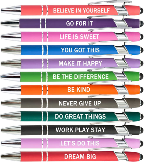 PASISIBICK 12 Pieces Motivational Inspirational Quotes Snarky Screen Touch Stylus Ballpoint Pens, Office Encouraging Scriptures, Black Ink (12 Col...