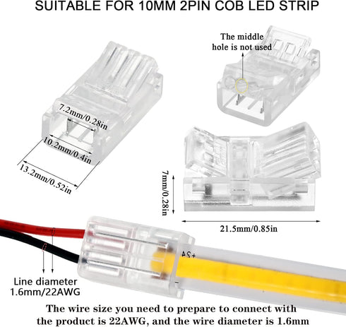 COB LED Strip to Wire Connector 20 Pieces Waterproof LED Adapter Connectors Transparent Solderless LED Light Strip Connectors for Strip Light Unwi...