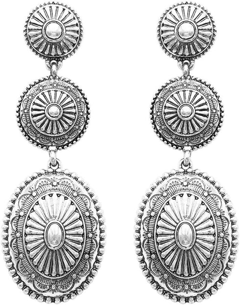 Rosemarie Collections Women's Statement Western Style Triple Concho Dangle Earrings, 2.87"...