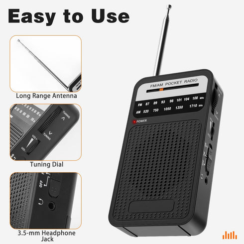 Portable Radio AM FM, Goodes Transistor Radio with Loud Speaker, Headphone Jack, 2AA Battery Operated Radio for Long Range Reception, Pocket Radio...