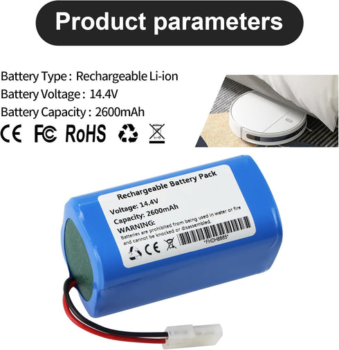 H18650CH-4S1P Vacuum Compatible for Xiaomi MI G1, Mop Essential G1 MJSTG1, SKV4136GL, MC-WRC53,Phicomm X3 Robot Vacuum Cleaner 2600mAh 14.4V...