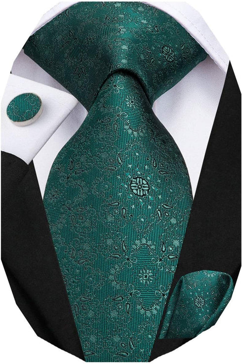 Dubulle Mens Paisley Floral Silk Tie for Men Striped Necktie and Pocket Square Cufflinks Set Wedding Business...