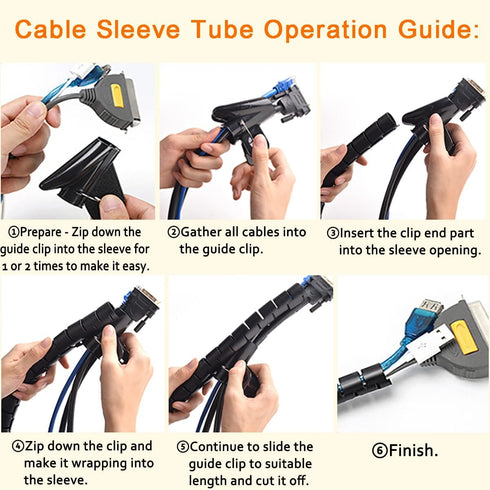 PC Cable Management Sleeve Tube Desk Cord Organizer 2 PCS Black, 7/8 inch -5 ft Cover Wrap Easy to Install Messy Wire Solution for TV Office Compu...