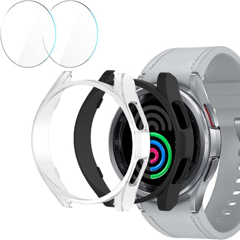 2 Pack Case for Samsung Galaxy Watch 6 Classic 47mm Case,Waterproof Tempered Glass Screen Protector Accessories Hard PC Ultra-Thin Protective Cove...