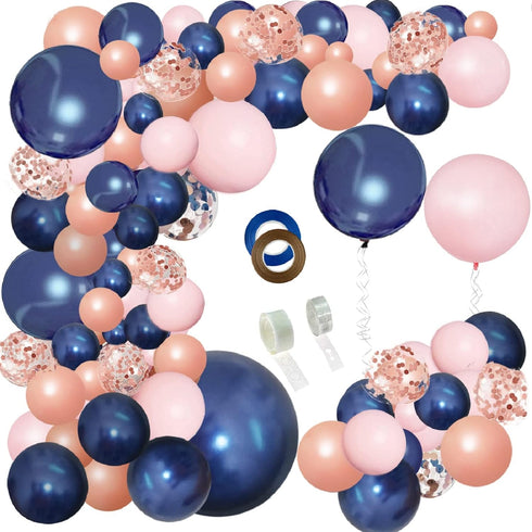 148pcs Navy Blue Pink Rose Gold Balloon Arch, Navy Gender Reveal Balloon Garland for Bachelorette Shower Wedding Graduation Birthday Party Decorat...