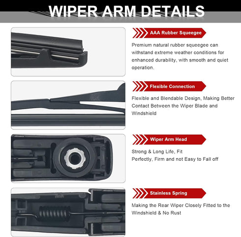 Triumilynn Rear Wiper Arm Blade for Toyota RAV4 2000-2005, Toyota Matrix 2003-2008, Highlander 2008-2013 Bras Essuie Glace Arriere # 85241-42040 8...