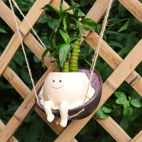 Smiley Face Planter Pot, Hanging Swing Chair Flower Head Resin Planters for Indoor Outdoor Plants Succulent Pots for String of Pearls Plant Live G...