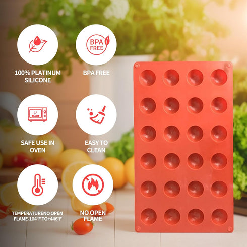 Circle Silicone Mold Chocolate Mini 24-Cavity Semi Sphere Silicone Molds Non-Stick, Half Sphere Silicone Baking molds for Candy and chocolate, BPA...