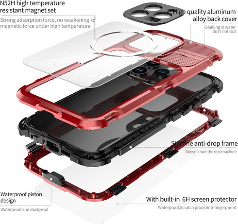Designed for iPhone 15 Pro Max Metal Waterproof Case with Built-in Screen Protector, Metal Tough Cover Shockproof Dustproof Sturdy Durable Protect...