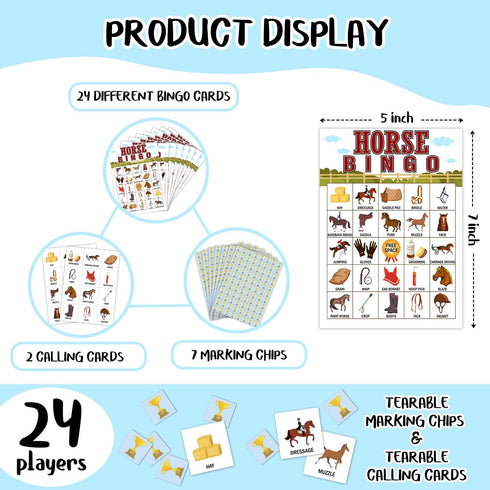 Horse Farm Bingo Cards, 24 Player Pony Party Bingo Game for Family Adult, Cowgirl Cowboy Party Favor, Large Group Party Celebration Activity -05...