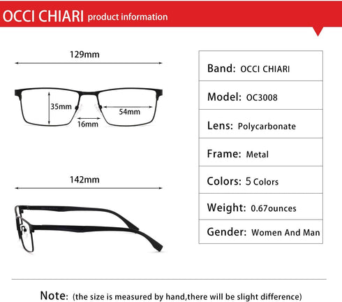 OCCI CHIARI Blue Light Blocking Glasses for Men Metal Frame Eyeglasses Men's Computer Glasses Clear Lense...