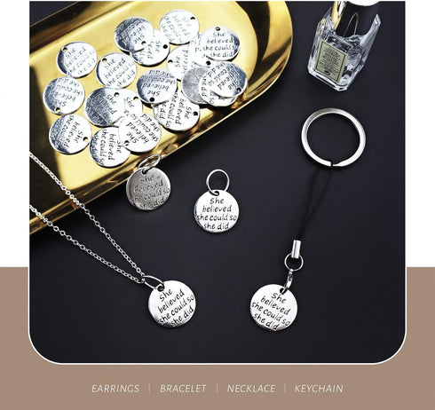 JIALEEY 30pcs Alloy She believed she could so she did DIY Message Charms Pendant for Crafting Bracelet Necklace Jewelry Making Accessory, Antique ...