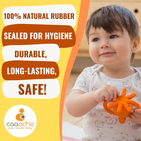 CaaOcho Pure Natural Rubber Teething Gum Massager Baby Toy & Bath Toy - Squid Teether for Babies, Sealed Hole, BPA Free Baby Toy, Hole Free Molar ...