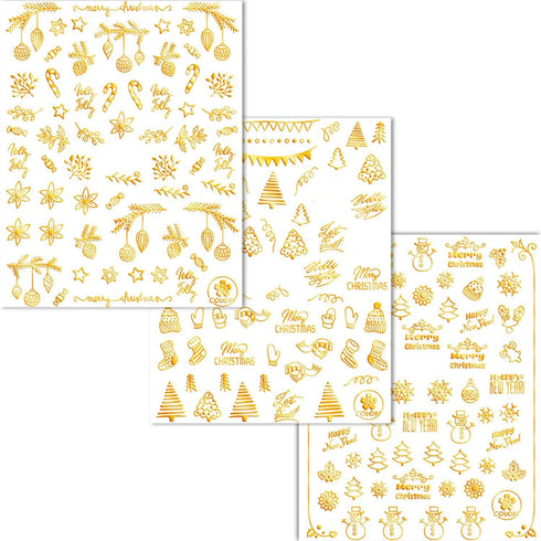 Christmas Nail Art Stickers 9 Sheets Christmas Nail Decals 3D Self-Adhesive Snowman Deer Bells Nail Sticker Red Snowflake Nail Art Design Decals D...