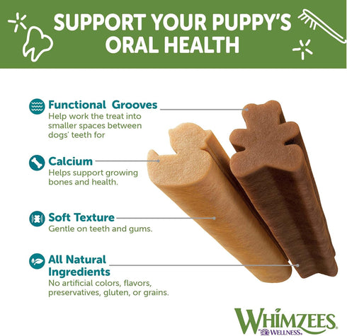 Whimzees by Wellness Dental Treats for Puppies, Natural, Grain Free, Helps to Clean Teeth, Freshen Breath, Reduce Tartar & Plaque, Longer Lasting ...