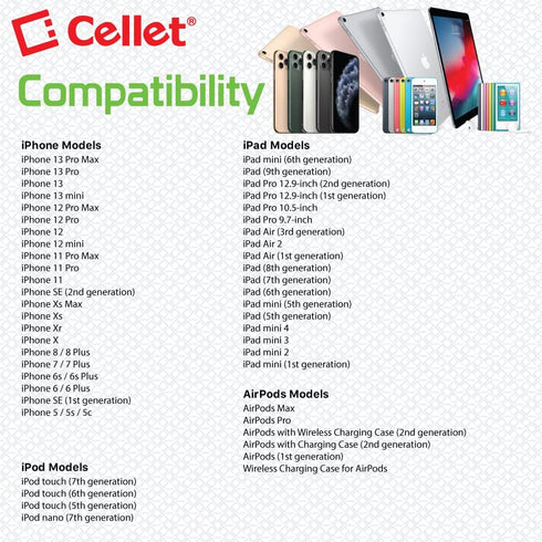 Cellet Retractable iPhone Charger Cable, Lightning Charging Cord, Compatible for Apple iPhone 14 Pro Max Plus13 12 11 iPad Pro Air, iPad Mini, Air...