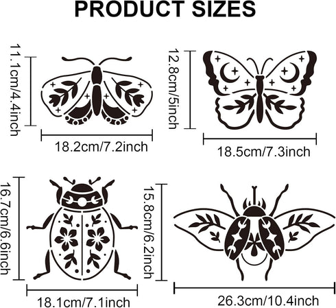 8 Styles Insects Stencil Large Flower Big Bug Stencil 15.7×23.6inch Butterfly Moth Moon Leaves Pattern Reusable Floral Animal Insect Template for ...