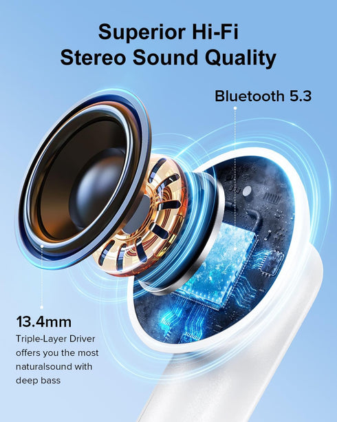 Wireless Earbuds, 42H Playtime Bluetooth 5.3 Headphones, HiFi Stereo Call Noise Cancelling Earbuds, IPX7 Waterproof Stereo in-Ear Earphones with L...