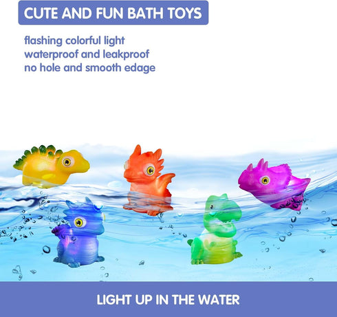 Dinosaur Toy Auto Flashing Dinosaur Model Glowing Figures Bath Toy Playset 5 pcs...