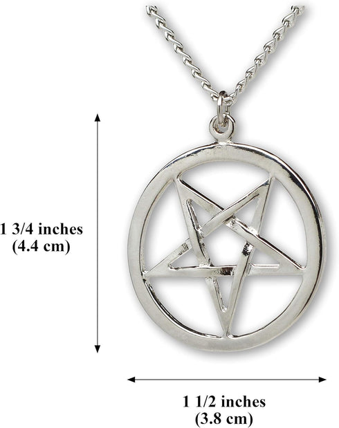 Inverted Pentacle Pentagram Satanic Polished Silver Finish Pendant Necklace...