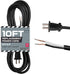Iron Forge Cable 16 AWG Replacement Power Cord with Open End - 10 Ft Black Extension Cable, 2 Wire 16/2 SJT...
