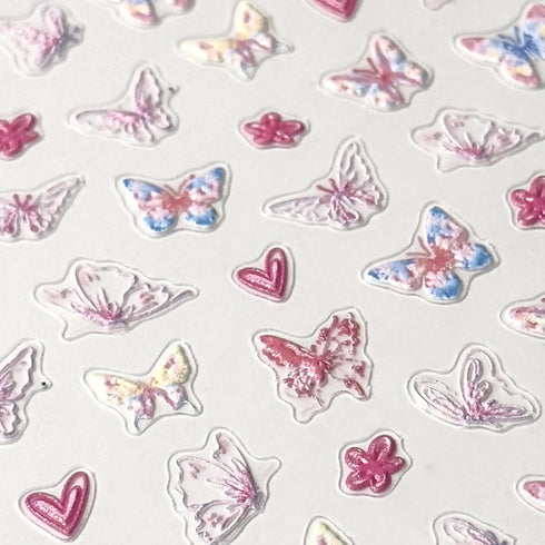 Butterfly Nail Art Stickers 5D Self-Adhesive Spring Nail Stickers for Nail Art Blue Pink Butterfly Nail Deals 3D Embossed Nail Design Nail Art Sup...