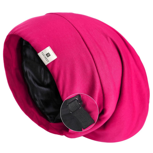 YANIBEST Silk Satin Bonnet Hair Wrap for Sleeping, Adjustable Slouchy Beanie for Women, Silk Lined for Curly Hair and Braids, Hot Pink...