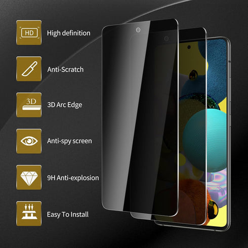 3 Pack Privacy Screen Protector for Samsung Galaxy A51 With 3 Pack Camera Lens Protector, Anti Spy Tempered Glass 9H Hardness, Black Protector Ant...