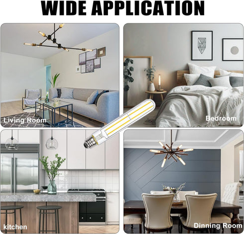 T10 Dimmable Edison Bulb, Natural Daylight 4000K Light Bulbs, E26 Base, 6W Equal 60 watt, 700LM, Tubular Led Bulb for Rustic Pendant, Wall sconces...