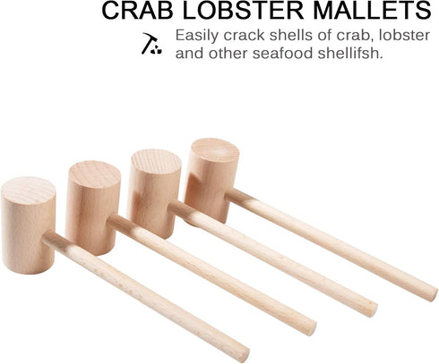4Pcs Wooden Hammers, Natural Hardwood Crab Lobster Seafood Mallets...