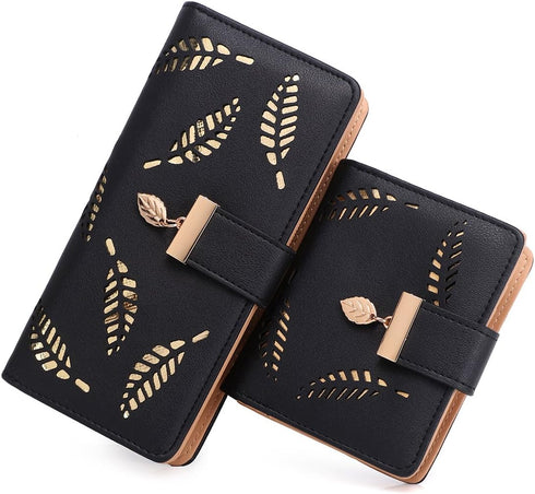 Women's Long short Leather Money Clip Card Case Holder Purse Zipper Buckle Elegant Clutch Wallet?pair? (Black)...