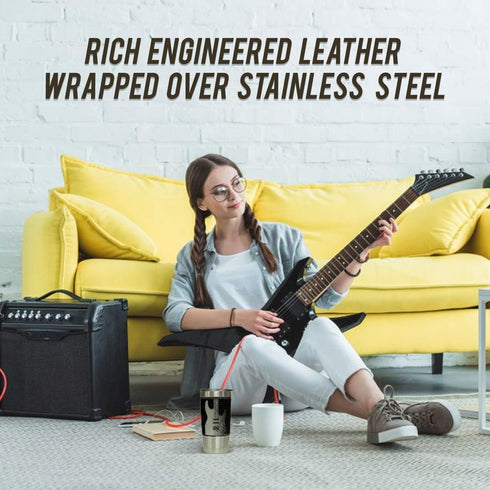Leather-Wrapped Electric Guitar Tumbler – Stainless Insulated Travel Mug – Gift for Rock Musicians & Music Fans...