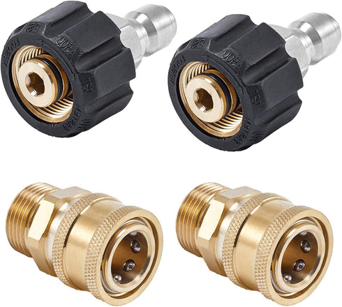 Pressure Washer Quick Connect Fittings, M22 14mm to 3/8 Inch Hose Adapter, 4 Pieces...