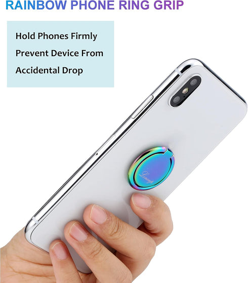 Rainbow Cell Phone Ring Stand Holder,Blue Multicolor Ring Grip Kickstand,360 Rotation Metal Finger Ring for Almost All Phones,Pad...