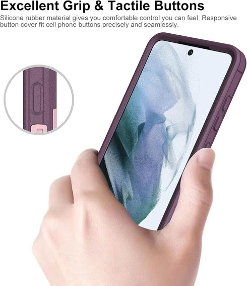 Dahkoiz for Samsung Galaxy S21 FE 5G Case, and Glass Screen Protector, Dust Proof Port Cover, Full Body Protection Durable Rubber Cover Phone Case...